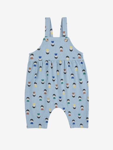 Denim salopette game pawns all over light blue 