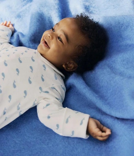 Fluwelen kruippakje met kraag en walvisprint MARSHMALLOW/ADRIATIC 