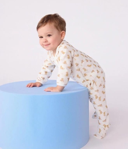 Fluwelen kruippakje met luipaardprint marshmallow/multico 