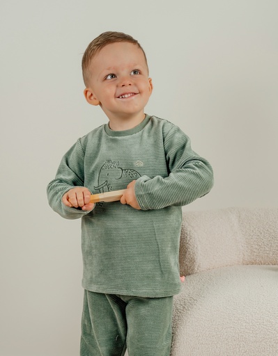 Pyjamaset met mammoetborduursel in fluweel groen 