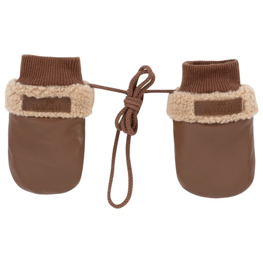 Leren babywanten met teddyvoering brown 