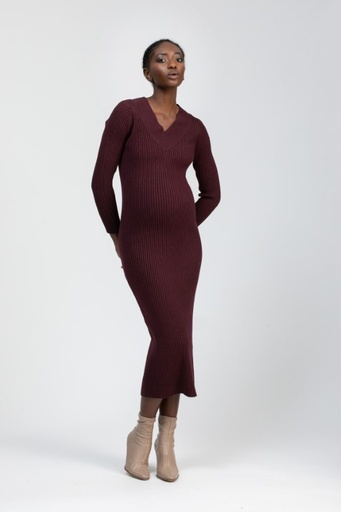 Robe de grossesse à manches longues avec col en V Cara cherry lacquer 