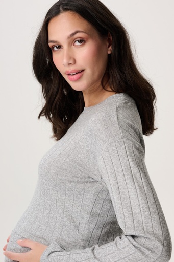 Voedingsshirt Lejre met lange mouwen – geribde stretchtop grey melange 
