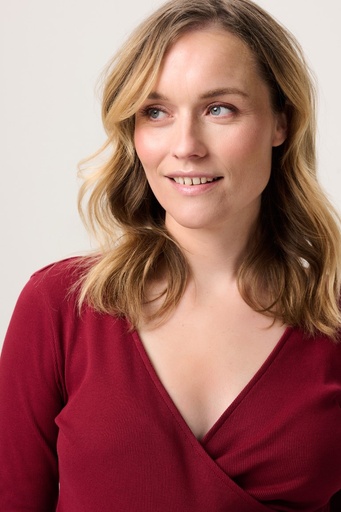 Nursing top Sara with overlap - organic cotton & long sleeves Tibetan Red 