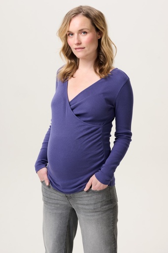 Haut d'allaitement Sara avec chevauchement - coton biologique et manches longues Skipper Blue 