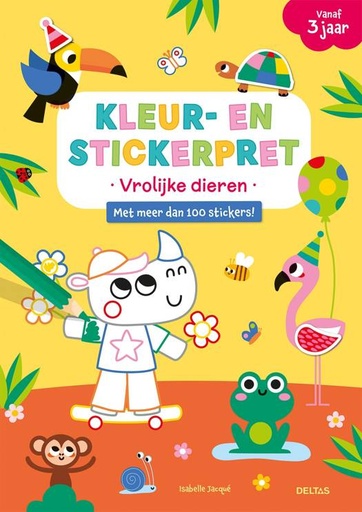 Kleur- en stickerpret - vrolijke dieren  