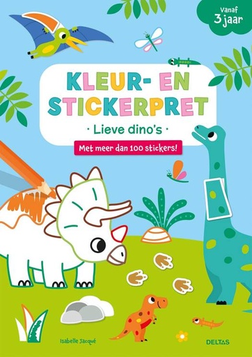 Kleur- en stickerpret - lieve dino's  
