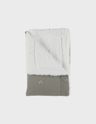 Deken dubbelzijdige in mousseline en sherpa Kaki 75X100