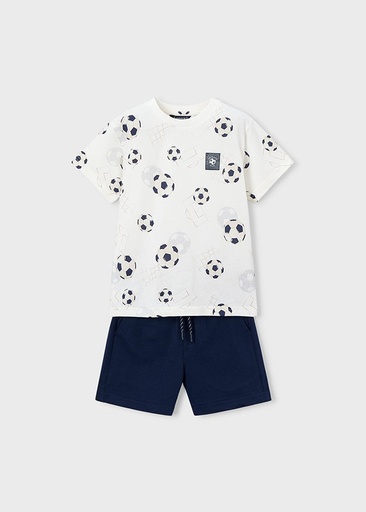 Short & t-shirt met voetbalprint set navy 
