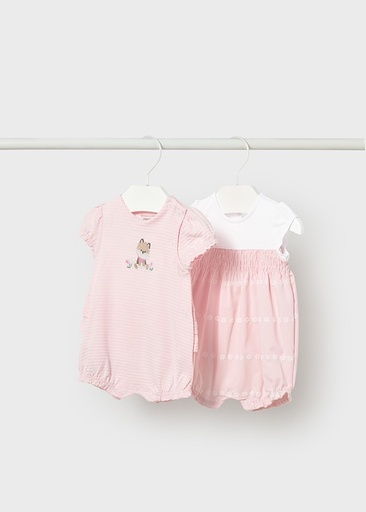 Boxpakje korte mouwen met ruches en borduursel (2 stuks) baby rose 