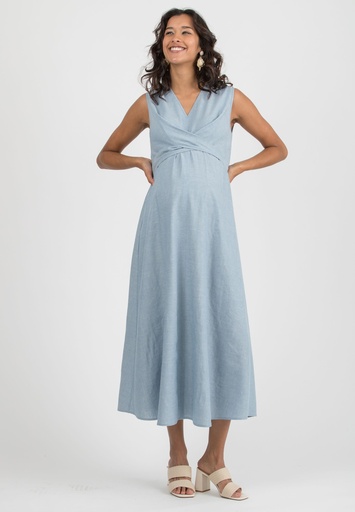 Zwangerschaps- en voedingsjurk Annalisa - linnen light blue 