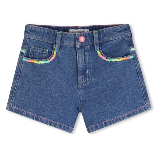 Short denim borduur relaxlook blauw 