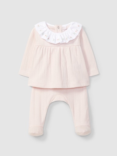 Babyset tweedelig pink  babypak tuniek met volantkraag & voetjesbroek