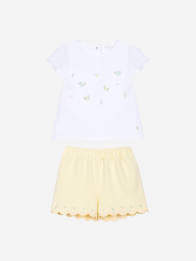 Set met short en tshirt met fijn borduurwerk yellow 