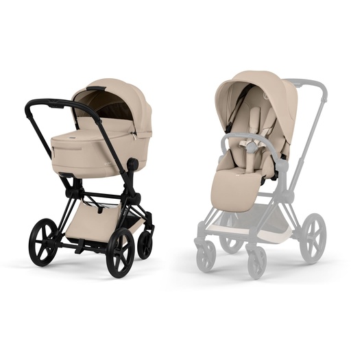 Kinderwagen set Priam comfort matt black (incl. draagmand  en buggyzit) cozy beige 