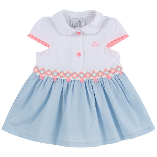 Jurk Rory met kraag en decoratieve borduurrand light blue 