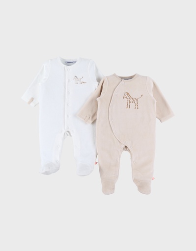 Pyjama baby zebra fluweel (2 stuks) Wit & Beige 