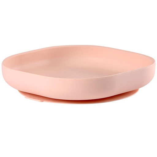 Assiette avec ventouse en silicone rose