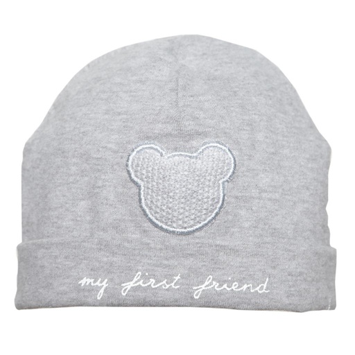 Hat with knitted teddy bear grey 