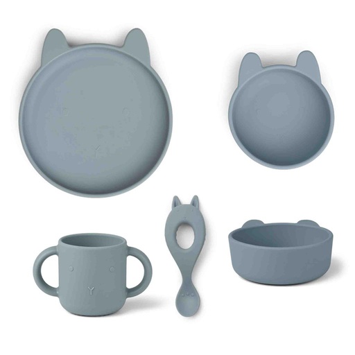 Eating set Vivi (silicone) rabbit (sea blue)