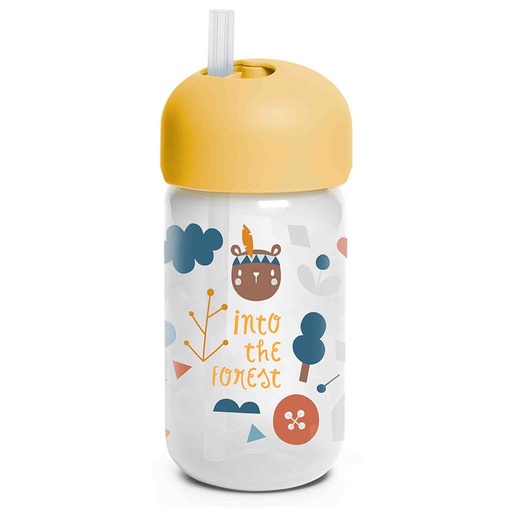 Drinking cup with straw forest yellow