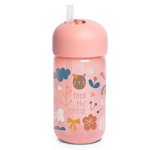 Drinking cup with straw forest pink