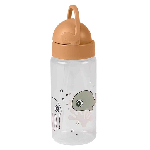 Drinkfles met rietje sea friends mustard