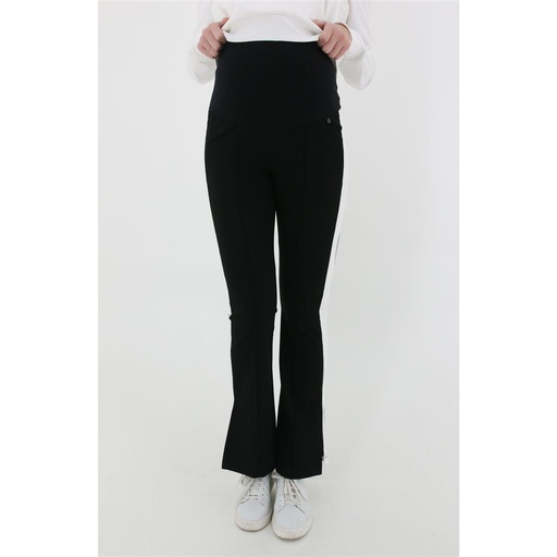 Broek flared piping split black 
