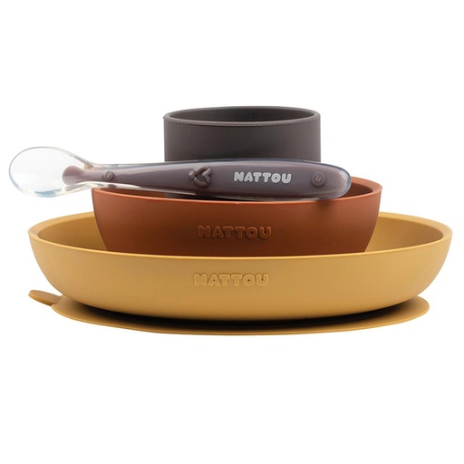 Eetset (silicone, 4-delig) curry-terracotta