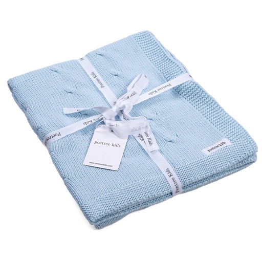 Blanket crib knitted blue 80X100
