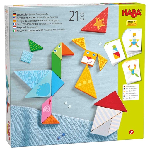 Jeu de superposition : mélange de tangrams colorés  