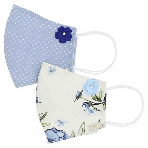 Mondmasker duo-pack Popeline ecru+blauw 