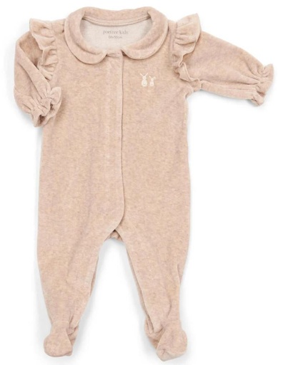 Crawler suit velour ruffles camel