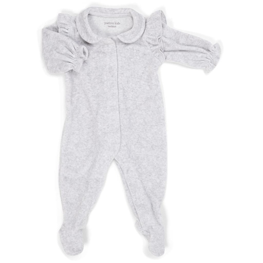 Crawler suit velour ruffles light grey