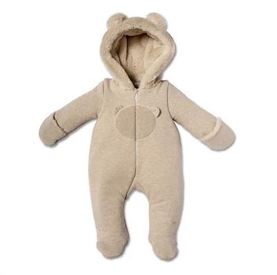 Kruippakje XL teddy met kap beige 