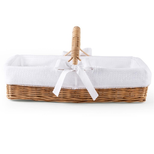 Rieten verzorgingsmand met bekleding Cotton White cotton white 