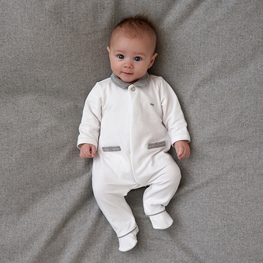 Babypakje teddybear head on back white-grey 