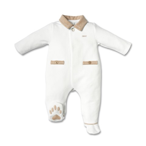 Babygrow teddybear head on back white-beige 