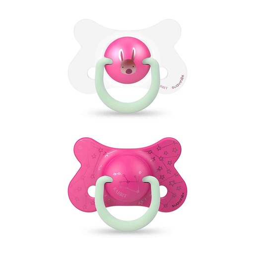 Pacifier basic night&day silic phys 4-18m rabbit pink