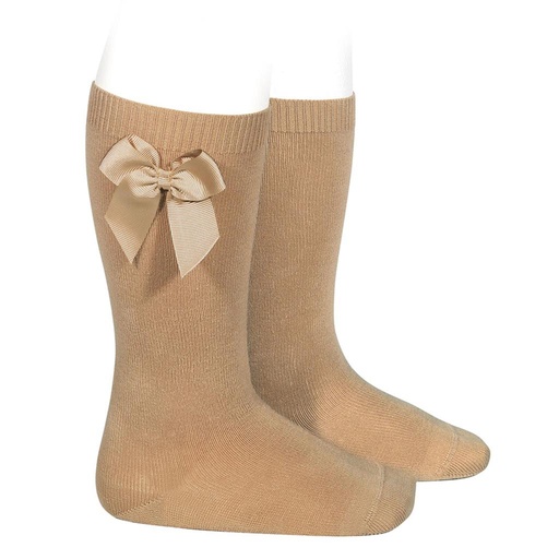 Knee socks with bow camel