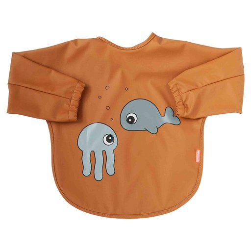 Bib with sleeves sea friends mustard