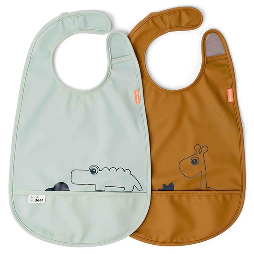 Bib (2 pieces, velcro) deer friends mustard