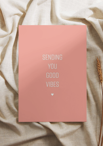 Wenskaart pink good vibes 