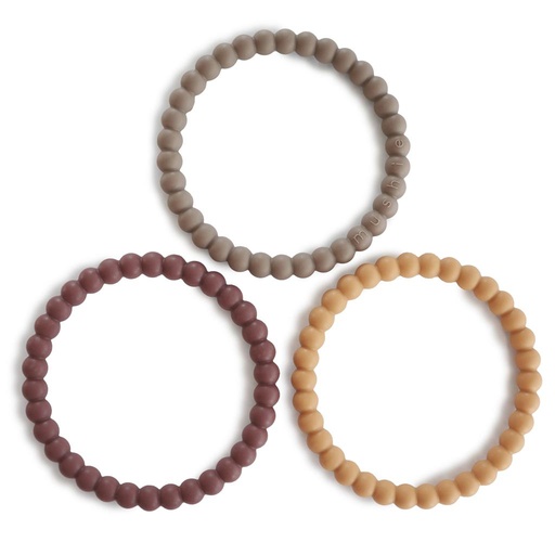 Teething bracelet silicone (3 pieces) berry-marigold-khaki