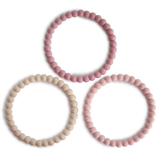 Bracelet de dentition en silicone (3 pièces) lin-poney-rose pâle