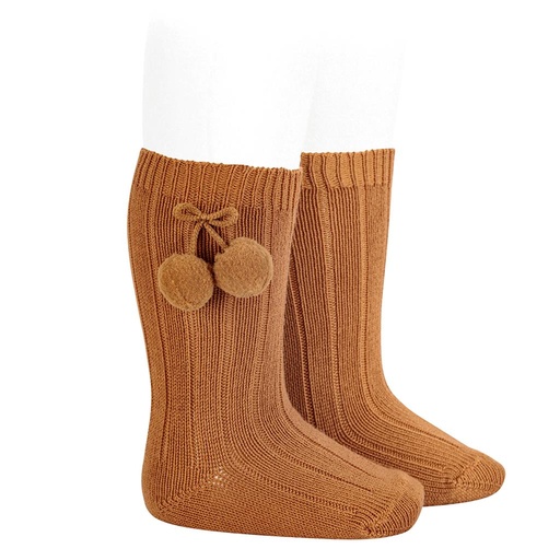 Knee socks with pompon cinnamon 