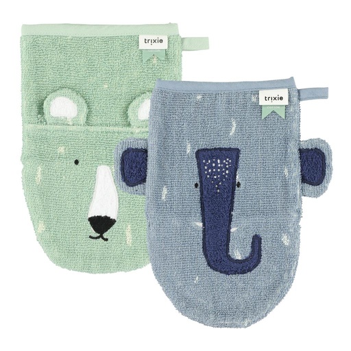 Washandje (2pack) mr. polar bear - mrs. elephant