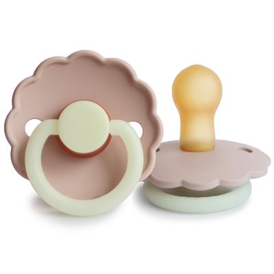 Fopspeen latex daisy night (0-6m, 2 stuks) cream - blush 