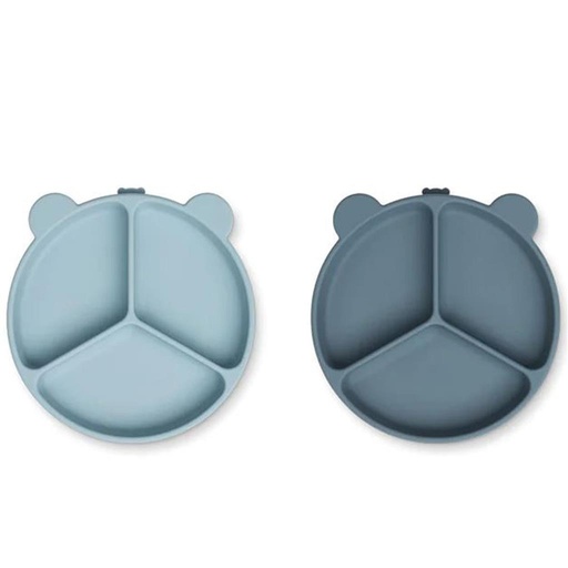 Assiette 3 compartiments (paquet de 2) Stacy sea blue - whale blue mix 
