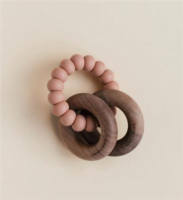 Teething ring rattle Robin walnut terracotta 